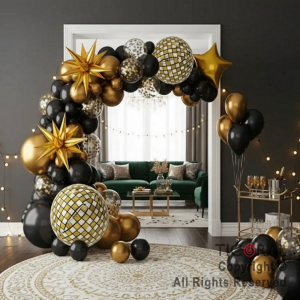 SET DE GLOBOS ARCO XL ESFERA NEGRO Y ORO LA756 103 UNIDADES
